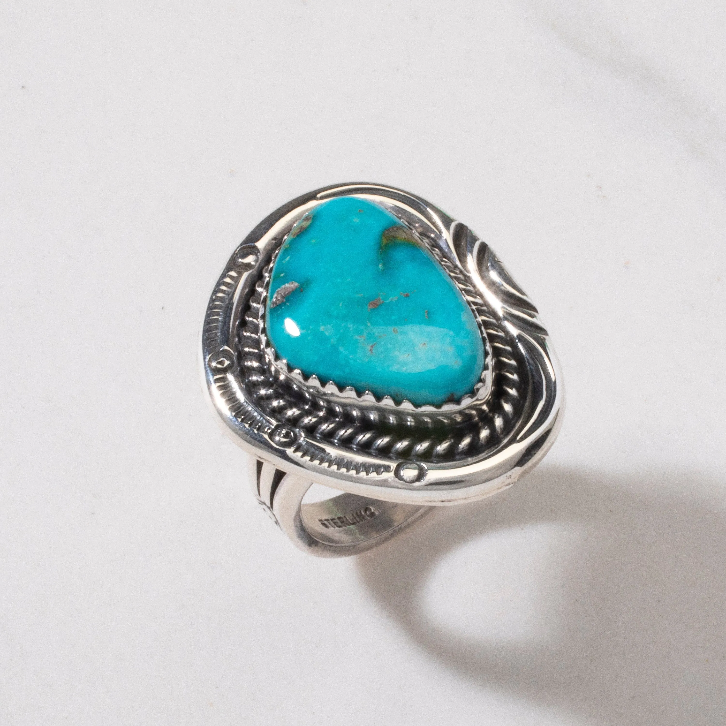 Joe Piaso Jr. King Manassa Turquoise Navajo USA Native American Made 925 Sterling Silver Ring