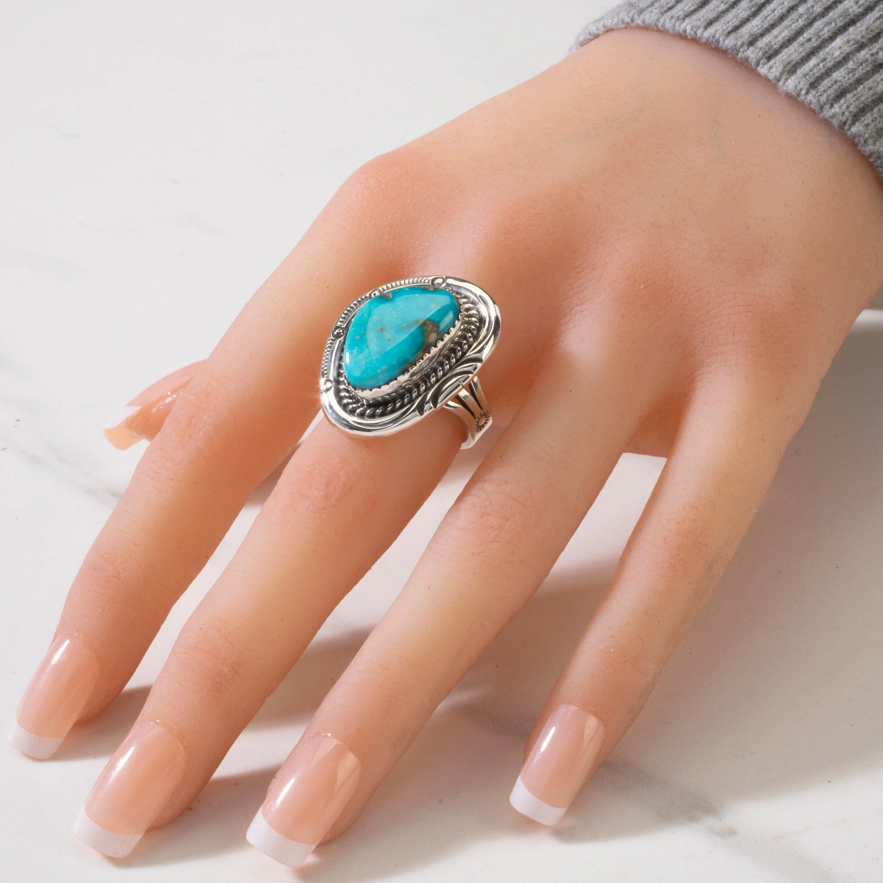 Joe Piaso Jr. King Manassa Turquoise Navajo USA Native American Made 925 Sterling Silver Ring