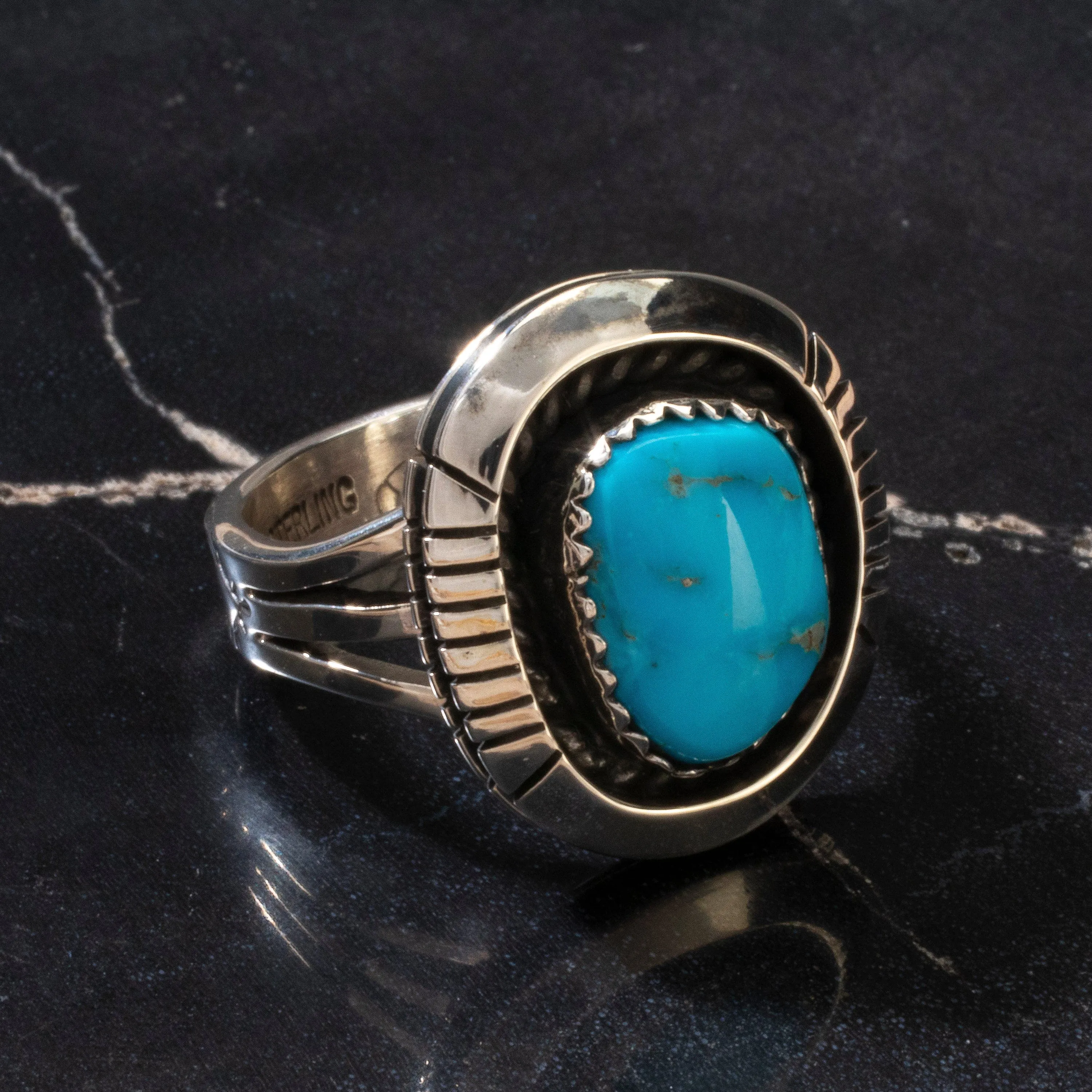 Joe Piaso Jr. Sleeping Beauty Turquoise Navajo USA Native American Made 925 Sterling Silver Ring