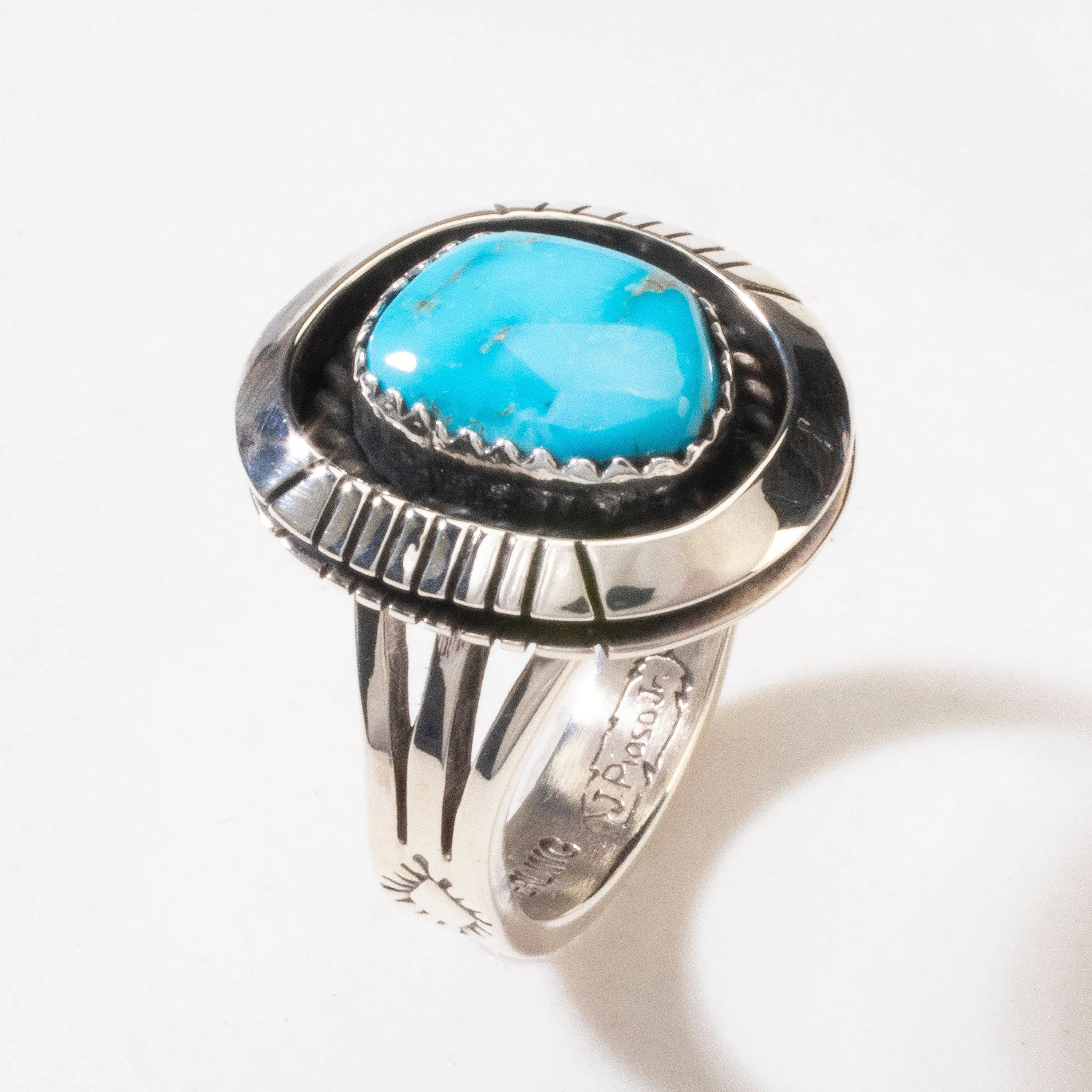 Joe Piaso Jr. Sleeping Beauty Turquoise Navajo USA Native American Made 925 Sterling Silver Ring