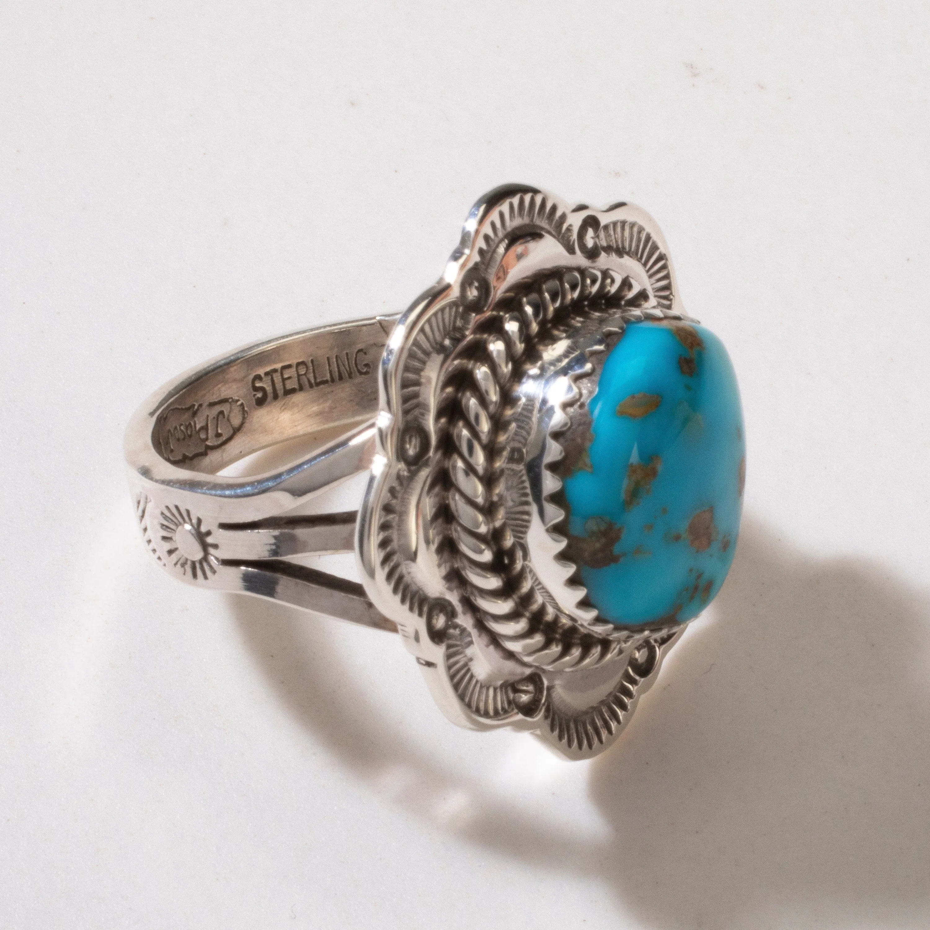 Joe Piaso Jr. Sleeping Beauty Turquoise Navajo USA Native American Made 925 Sterling Silver Ring