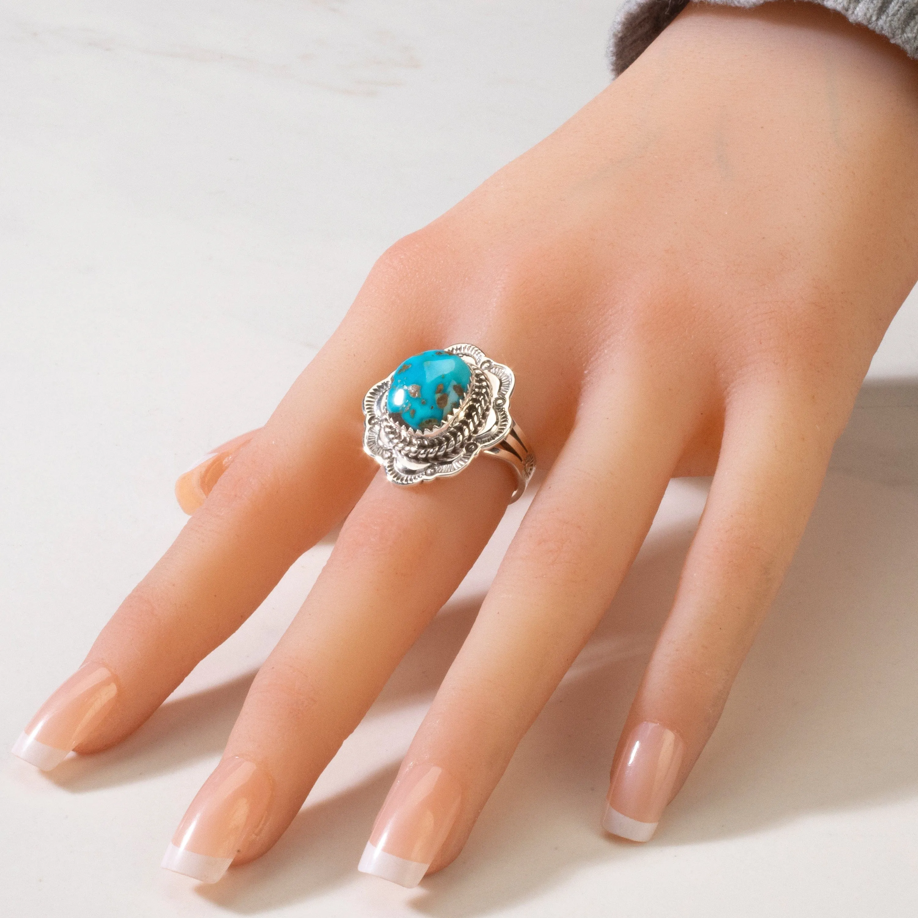 Joe Piaso Jr. Sleeping Beauty Turquoise Navajo USA Native American Made 925 Sterling Silver Ring