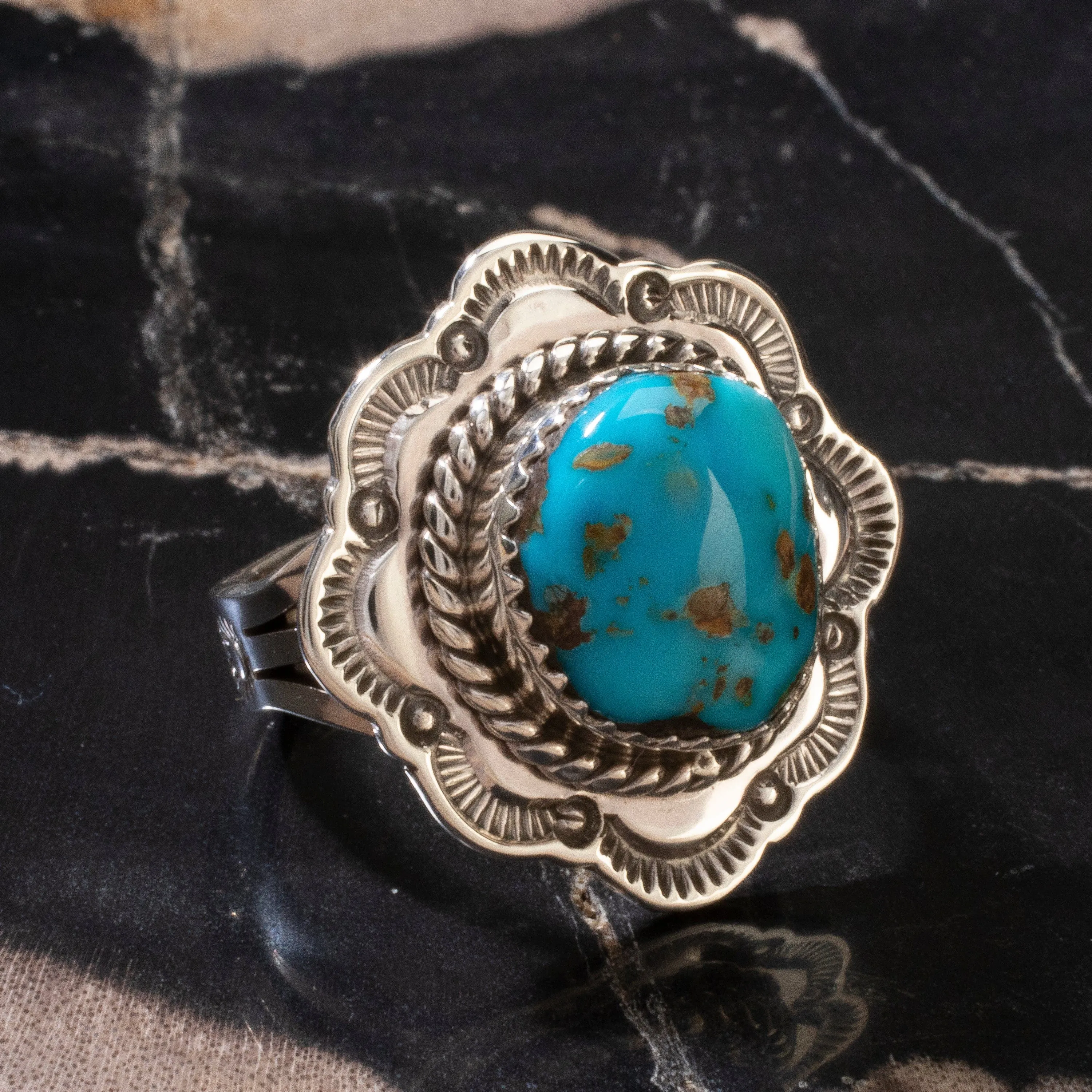 Joe Piaso Jr. Sleeping Beauty Turquoise Navajo USA Native American Made 925 Sterling Silver Ring