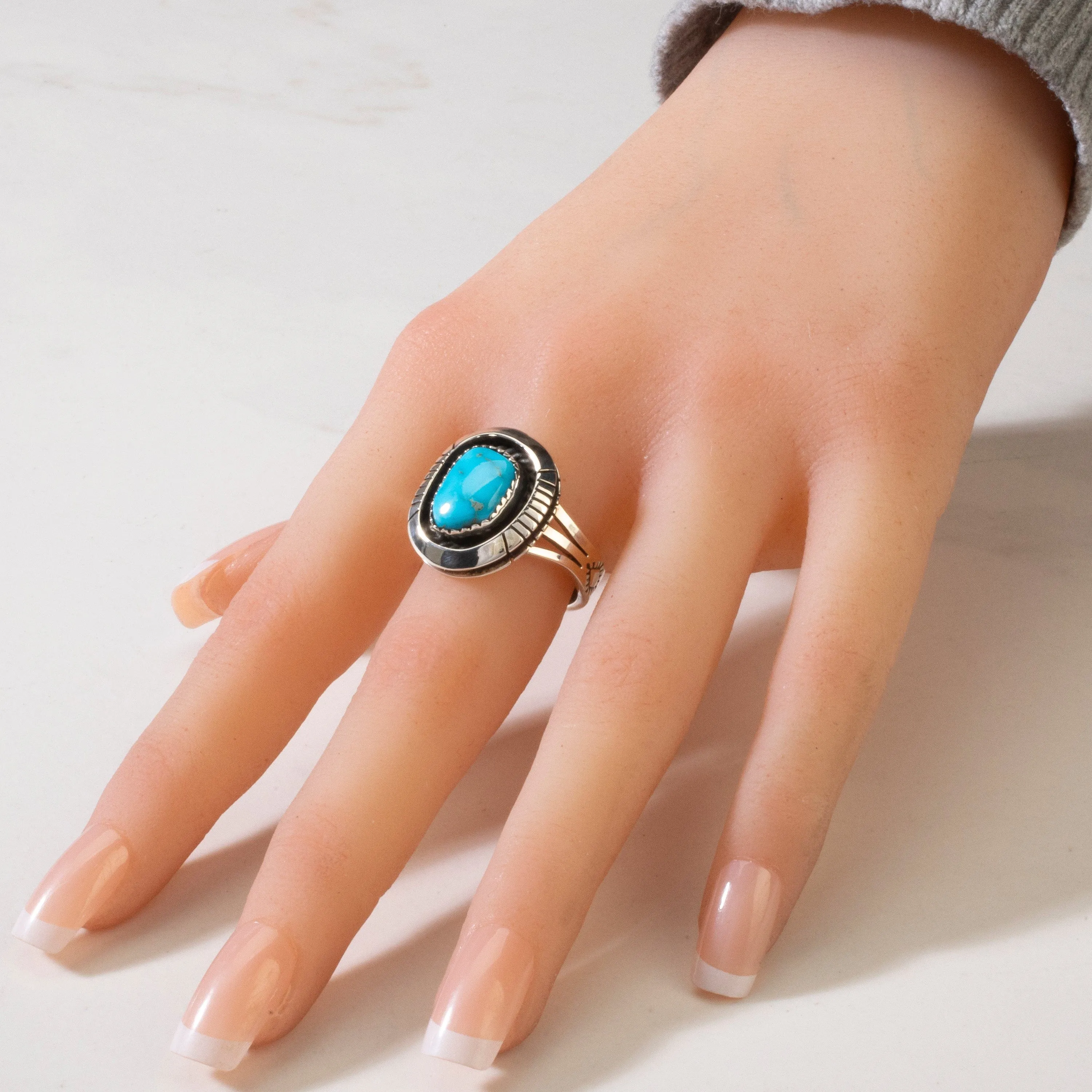 Joe Piaso Jr. Sleeping Beauty Turquoise Navajo USA Native American Made 925 Sterling Silver Ring