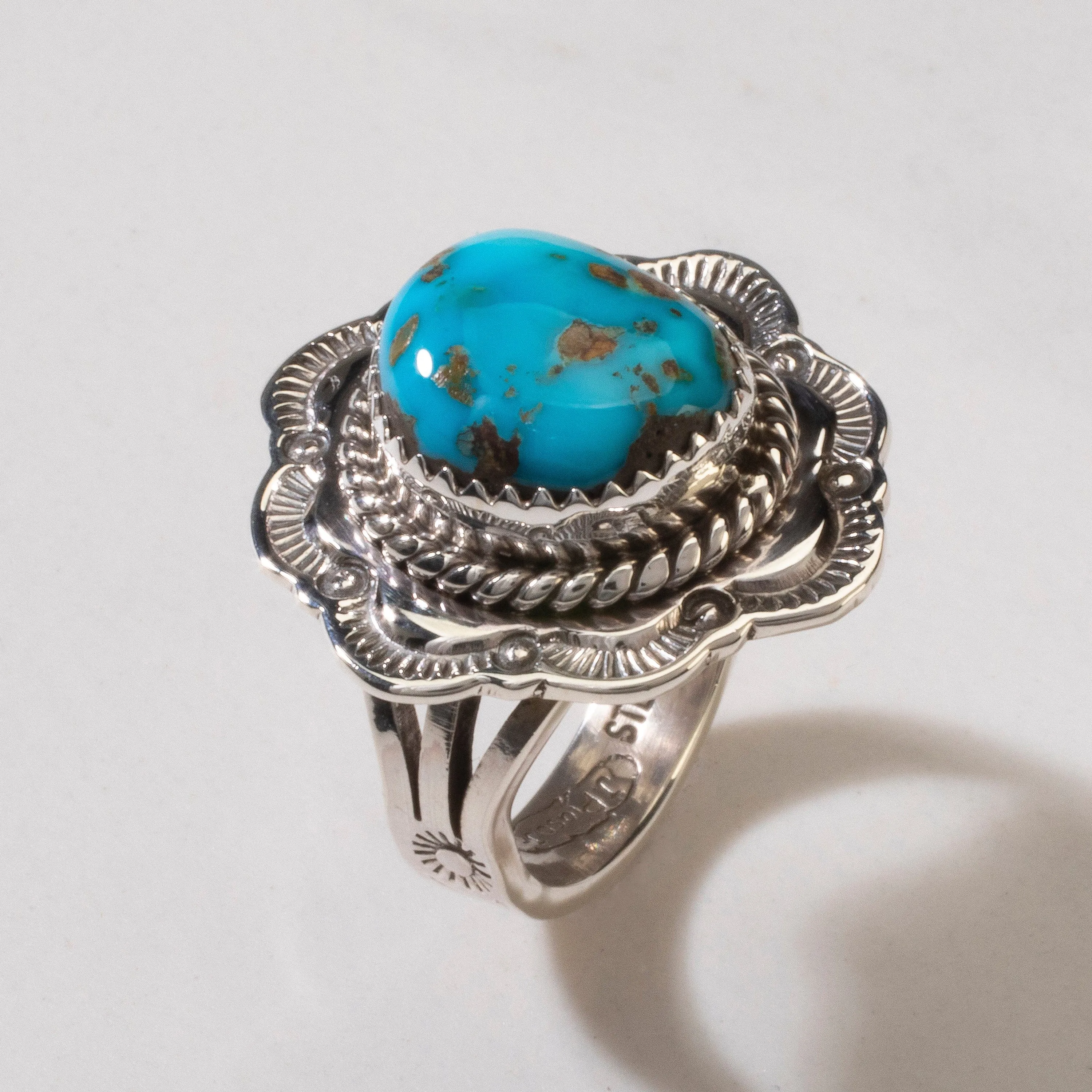 Joe Piaso Jr. Sleeping Beauty Turquoise Navajo USA Native American Made 925 Sterling Silver Ring