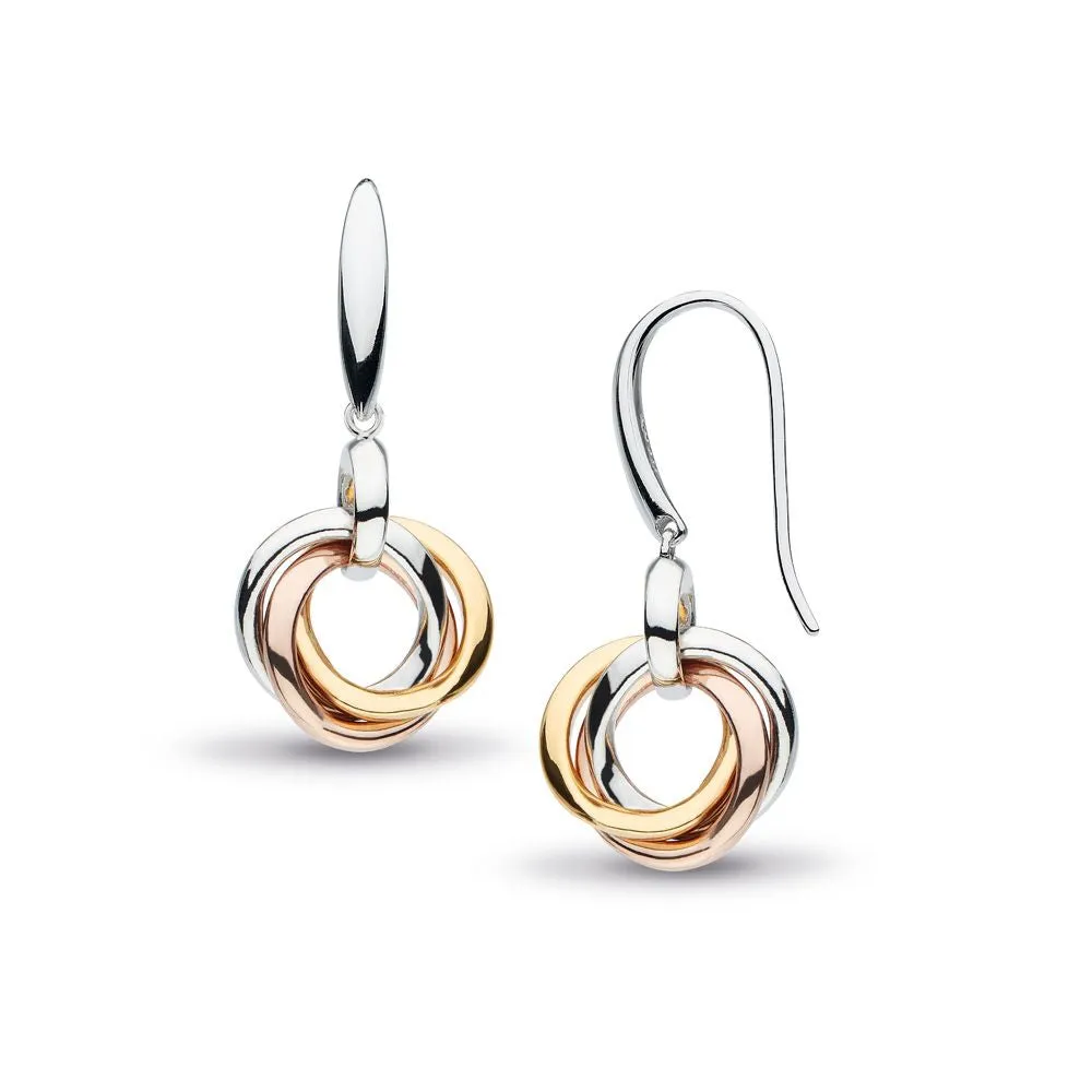 Kit Heath Sterling Silver Bevel Trilogy Drop Earrings with Rose and Yellow Gold Plated Accents