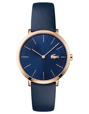 Lacoste Moon Ultra Slim Womens Watch - Rose-Tone - Blue Dial & Leather Strap