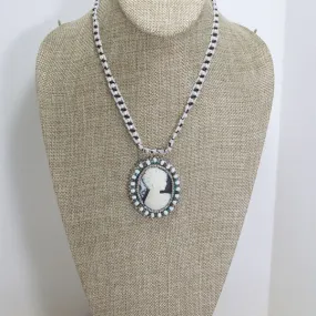 Ladanica Beaded Black/White Cameo Pendant Necklace