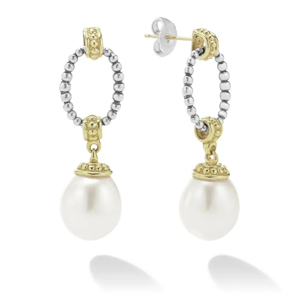 Lagos Luna Two-Tone Pearl Oval Drop Earrings