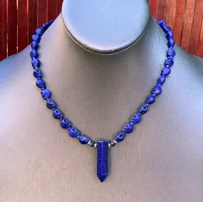 Lapis Lazuli and blue Sapphire Skull Necklace