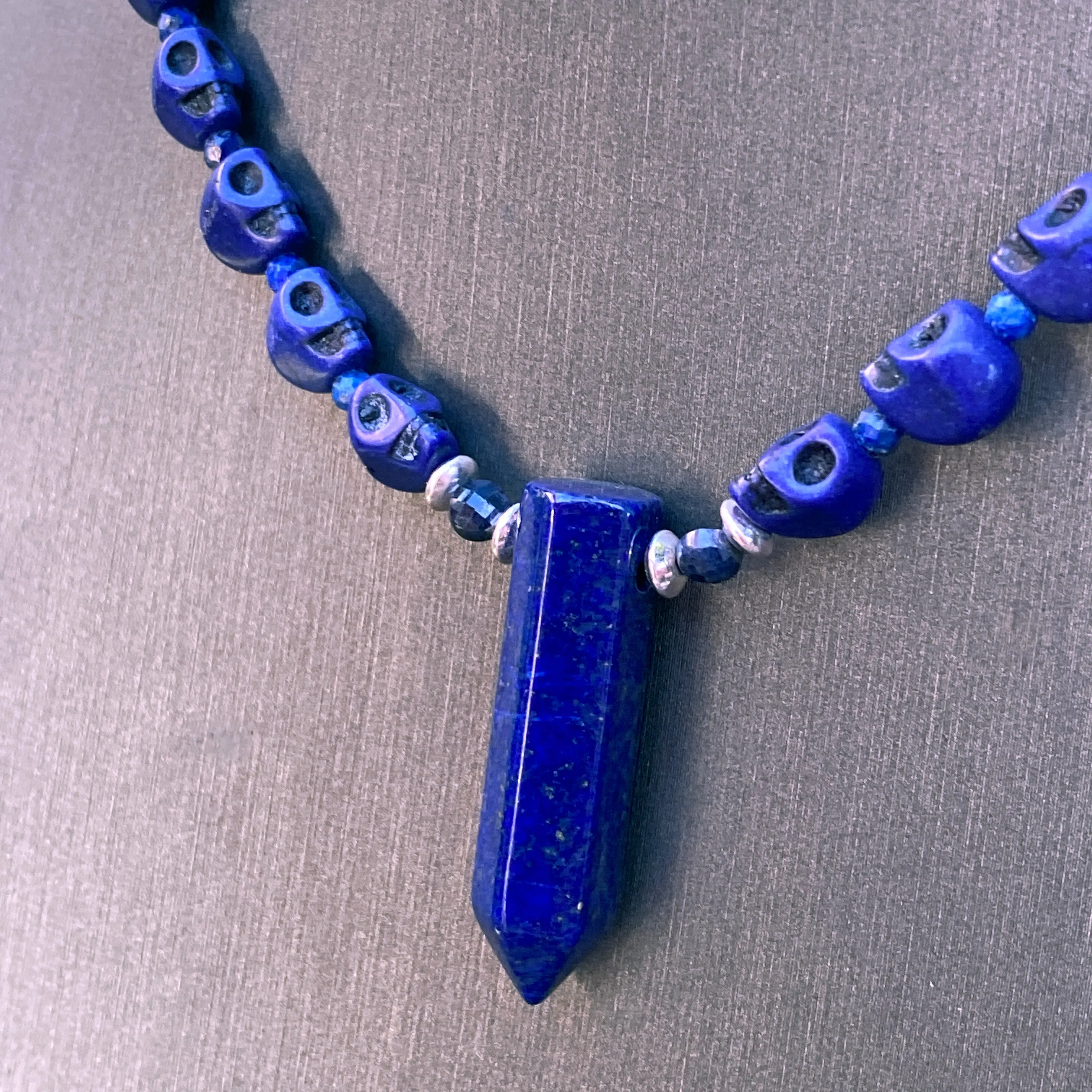 Lapis Lazuli and blue Sapphire Skull Necklace