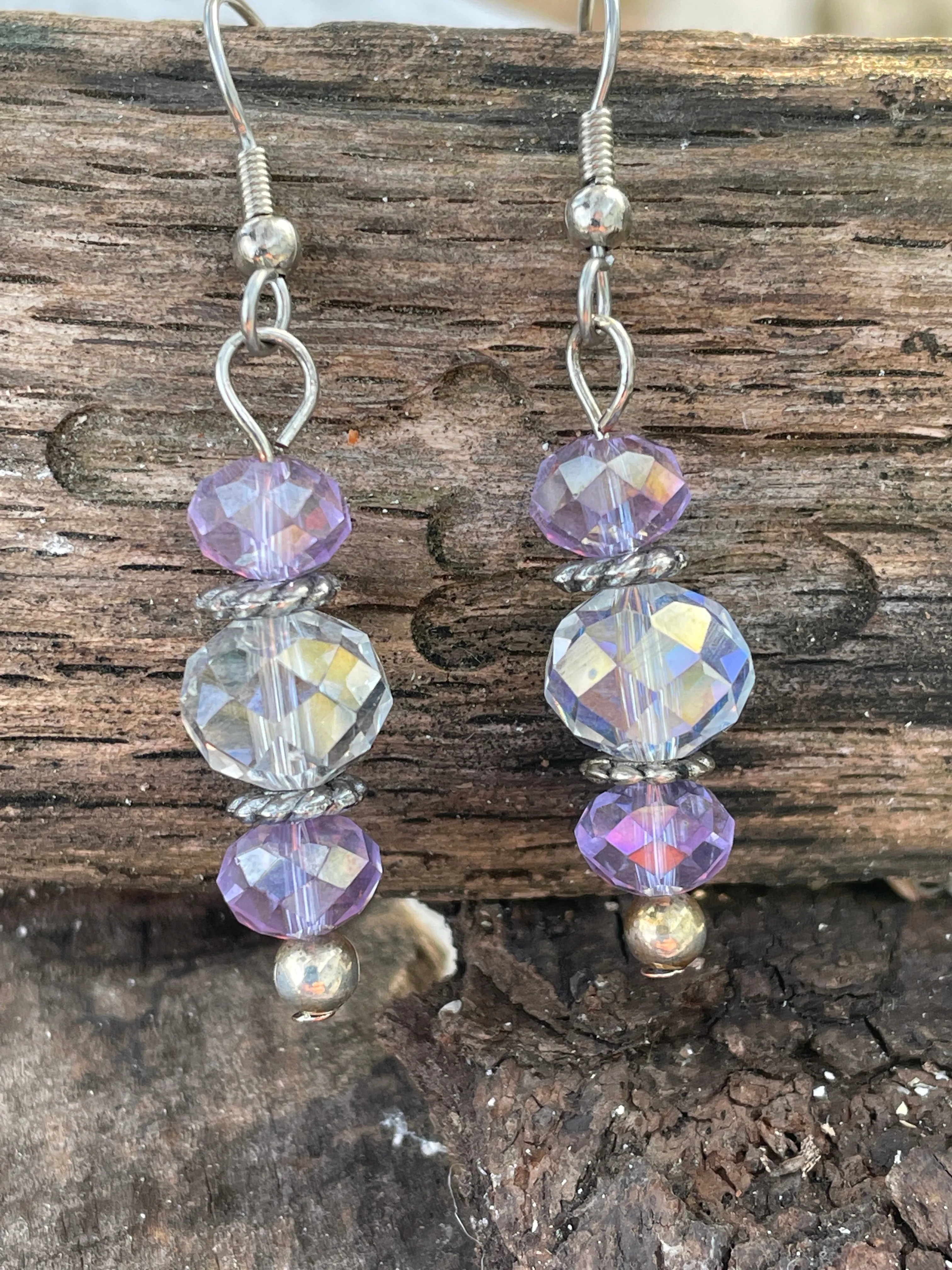 Lavender and Aurora Borealis Crystal Earrings