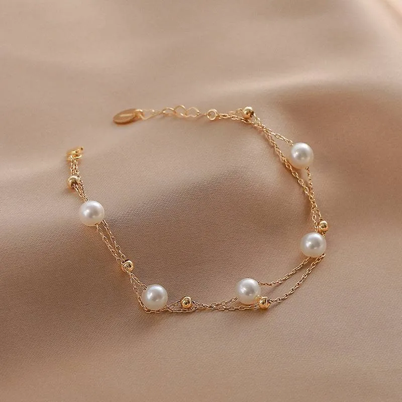 Layered Freshwater Pearl Bracelet 14K Yellow Gold