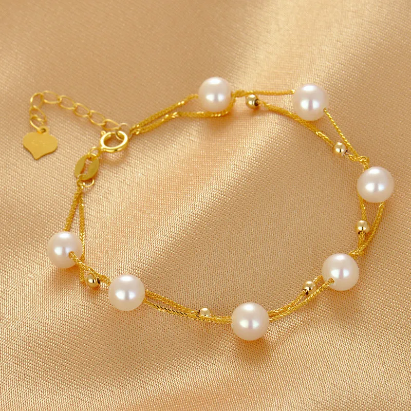 Layered Freshwater Pearl Bracelet 14K Yellow Gold