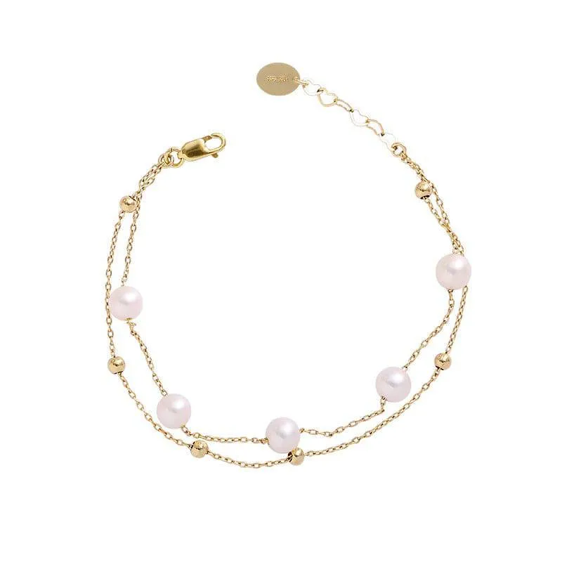 Layered Freshwater Pearl Bracelet 14K Yellow Gold