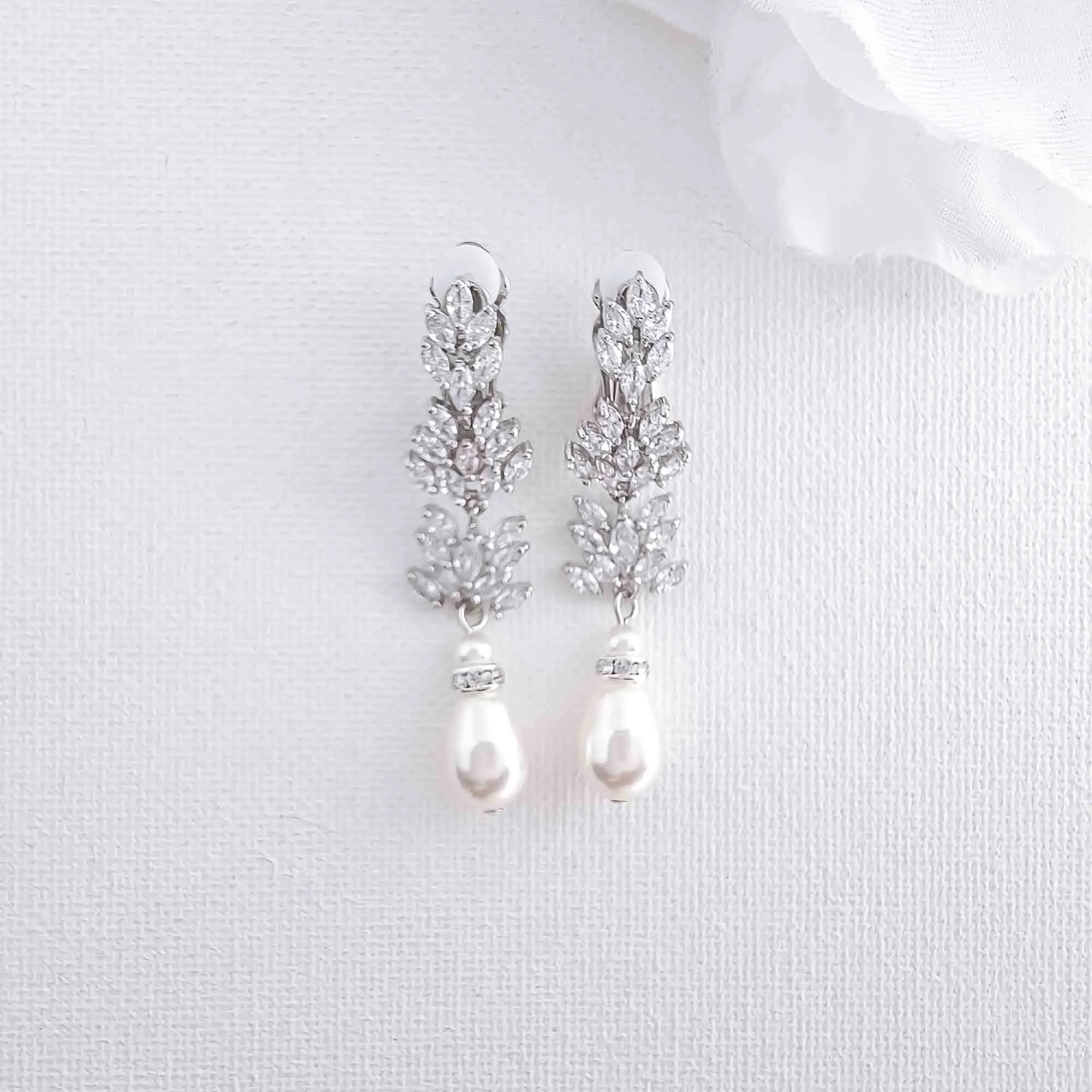 Leaf Clip On Earrings with Pearls-Treasa