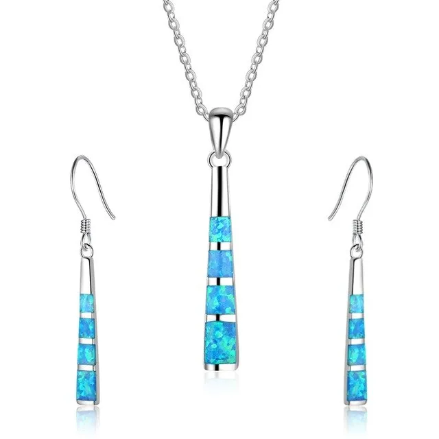 Long Column Shape Fire Opal Necklace & Earrings Trendy Fashion Jewelry Set