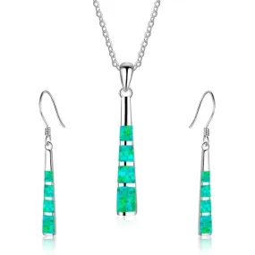 Long Column Shape Fire Opal Necklace & Earrings Trendy Fashion Jewelry Set