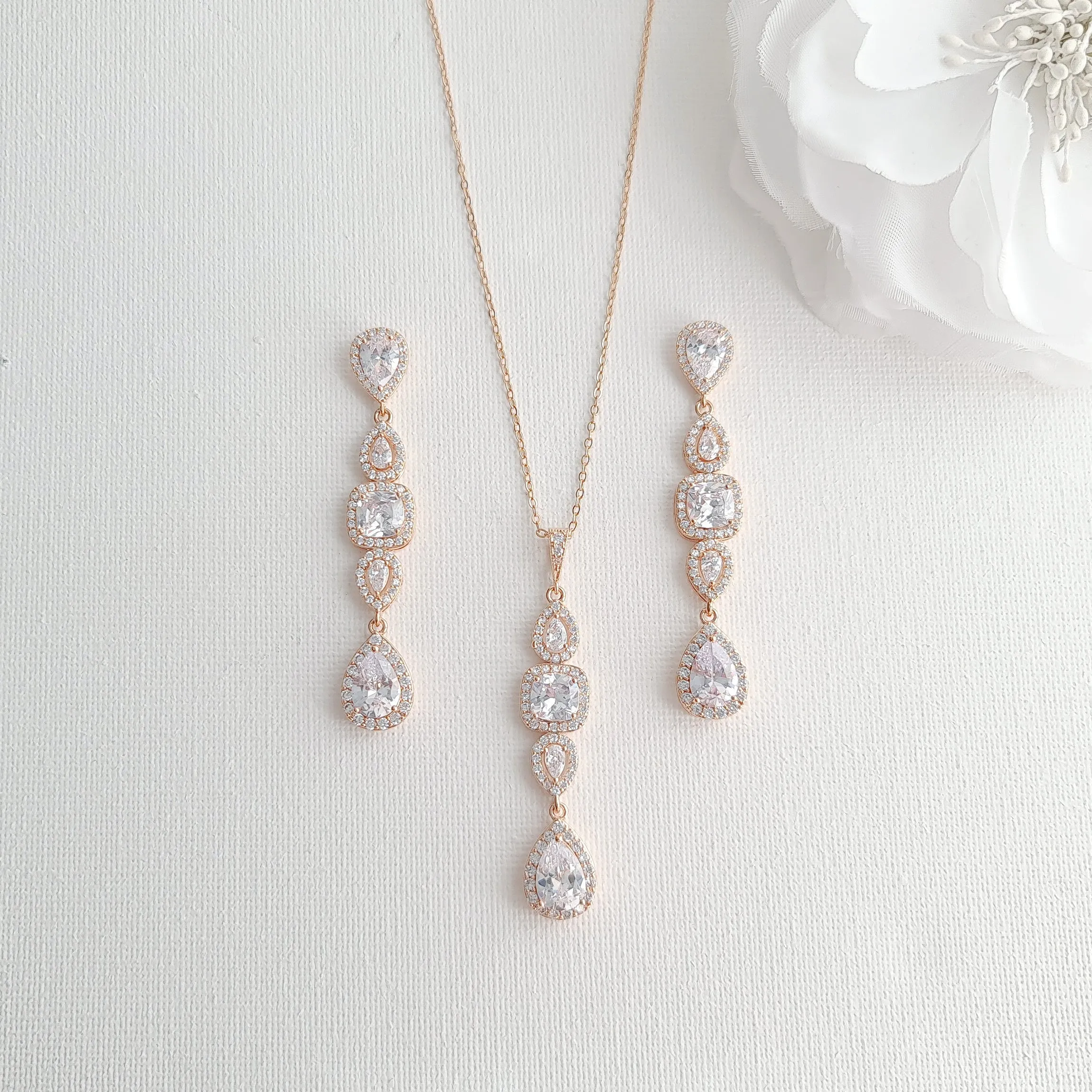 Long Gold Pendant Necklace Set for Wedding-Gianna