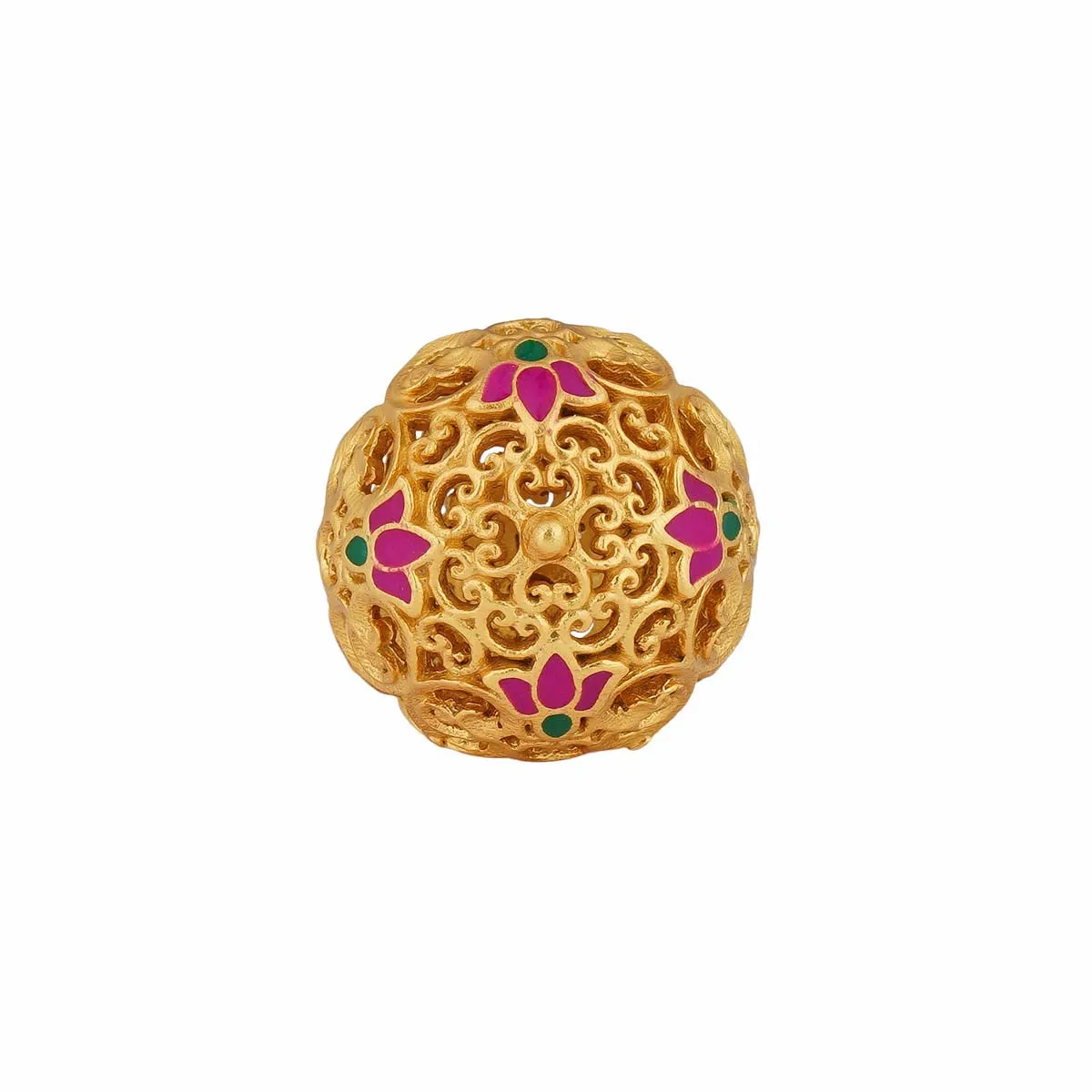 Lotus Globe Statement Ring in Pink Enamel