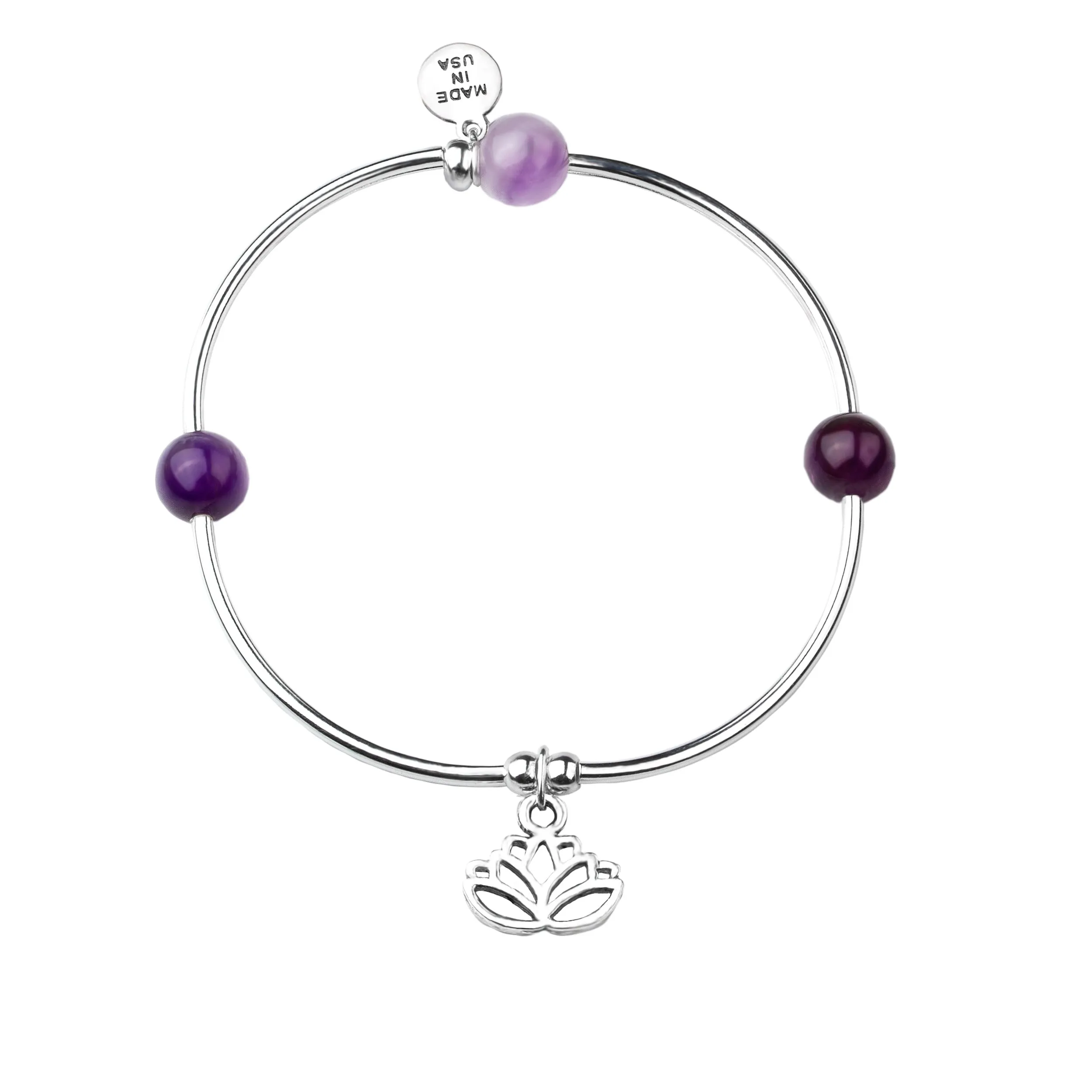 Lotus | Soft Bangle Charm Bracelet | Amethyst