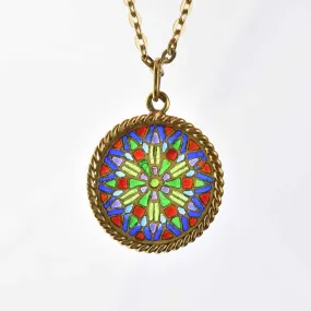 Exquisite 18K Gold Plique-à-Jour Enamel Pendant Necklace