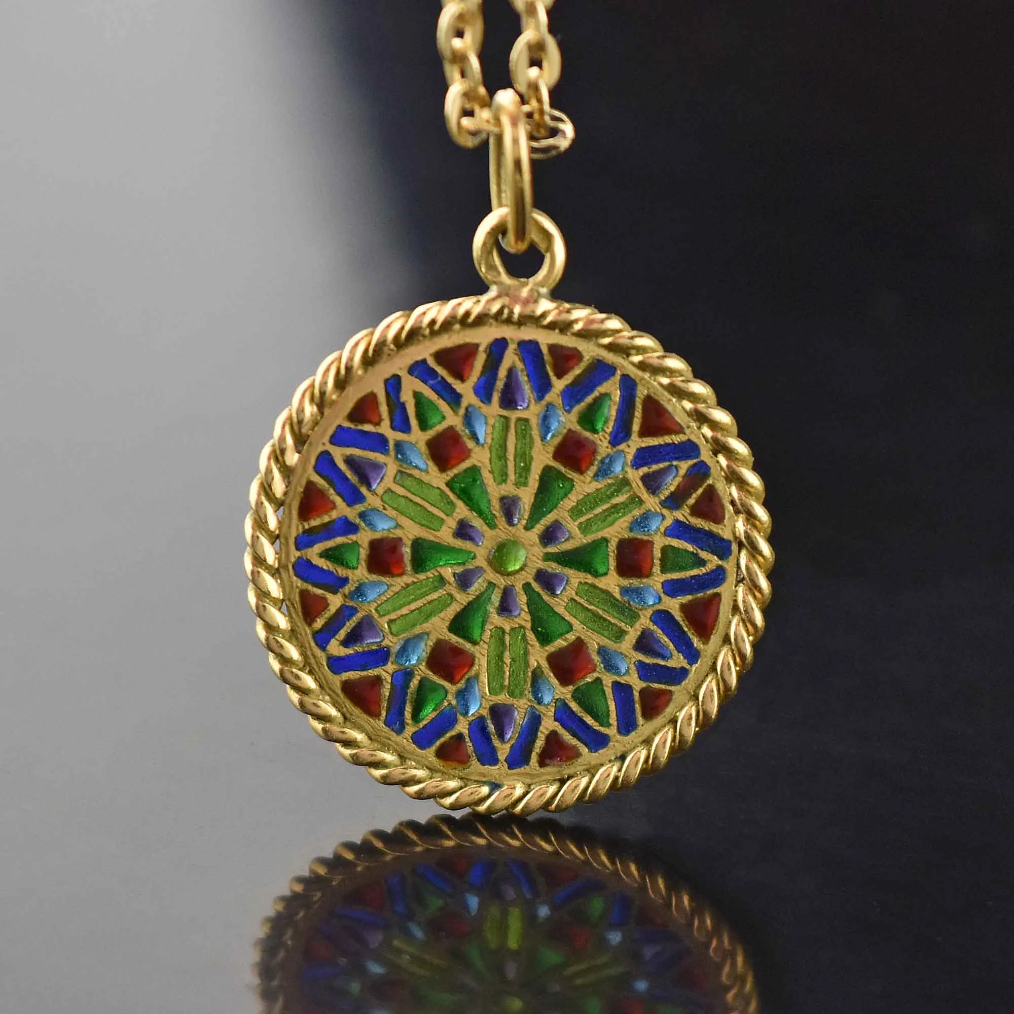 Exquisite 18K Gold Plique-à-Jour Enamel Pendant Necklace