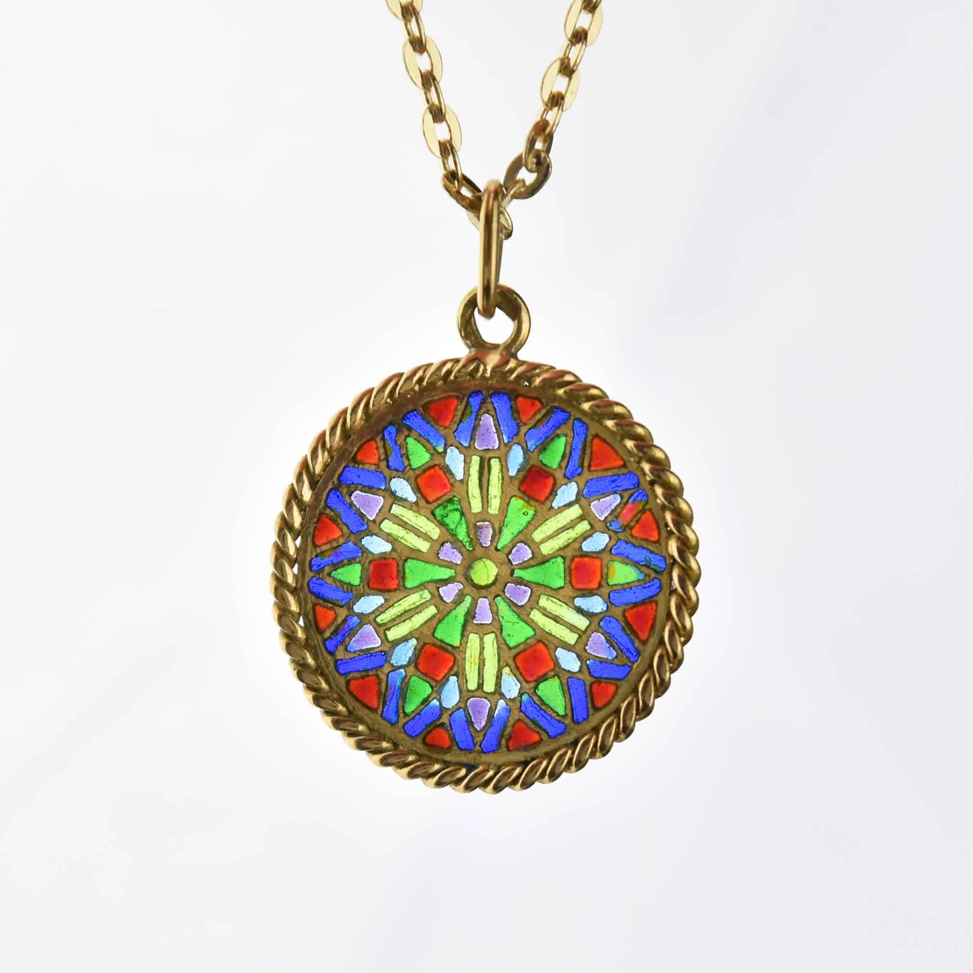 Exquisite 18K Gold Plique-à-Jour Enamel Pendant Necklace