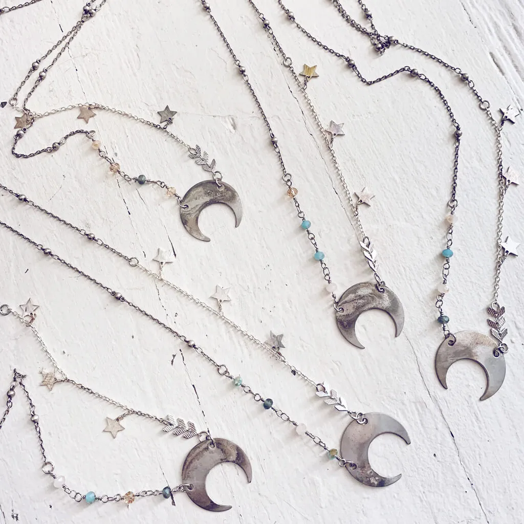 lunula // flame kissed boho copper or silver crescent moon necklace