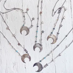 lunula // flame kissed boho copper or silver crescent moon necklace