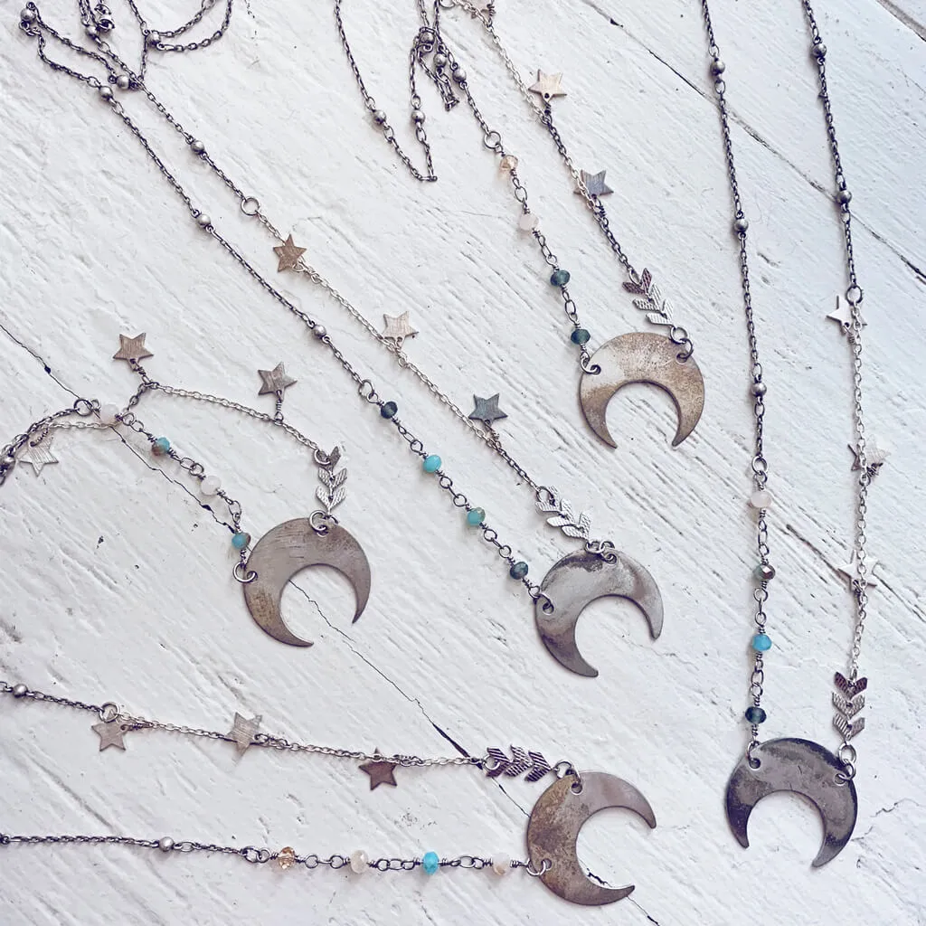 lunula // flame kissed boho copper or silver crescent moon necklace