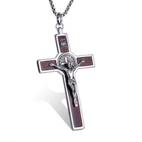 Men's 316L Stainless Steel Wood Cross Pendant Necklace