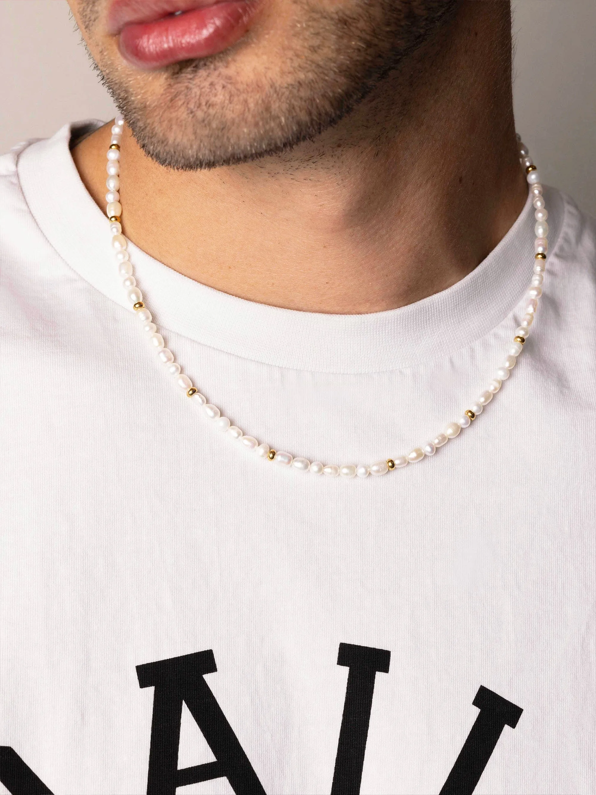 Men's Mini Pearl Choker with Gold Plating