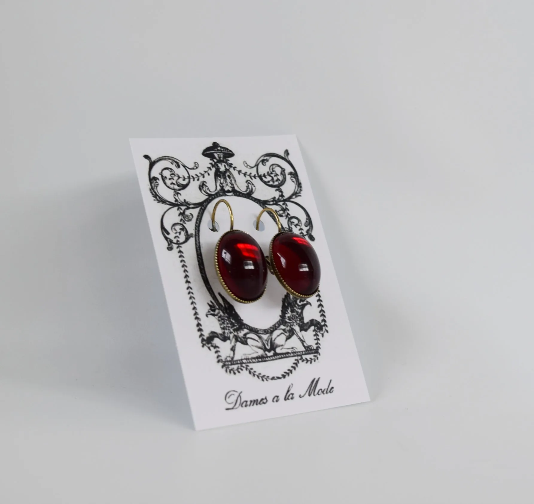 Mirror Back Garnet Red Crystal Earrings