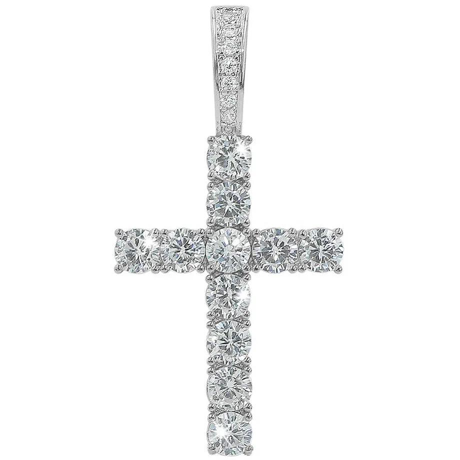 Moissanite Tennis Cross Pendant in 925 Silver