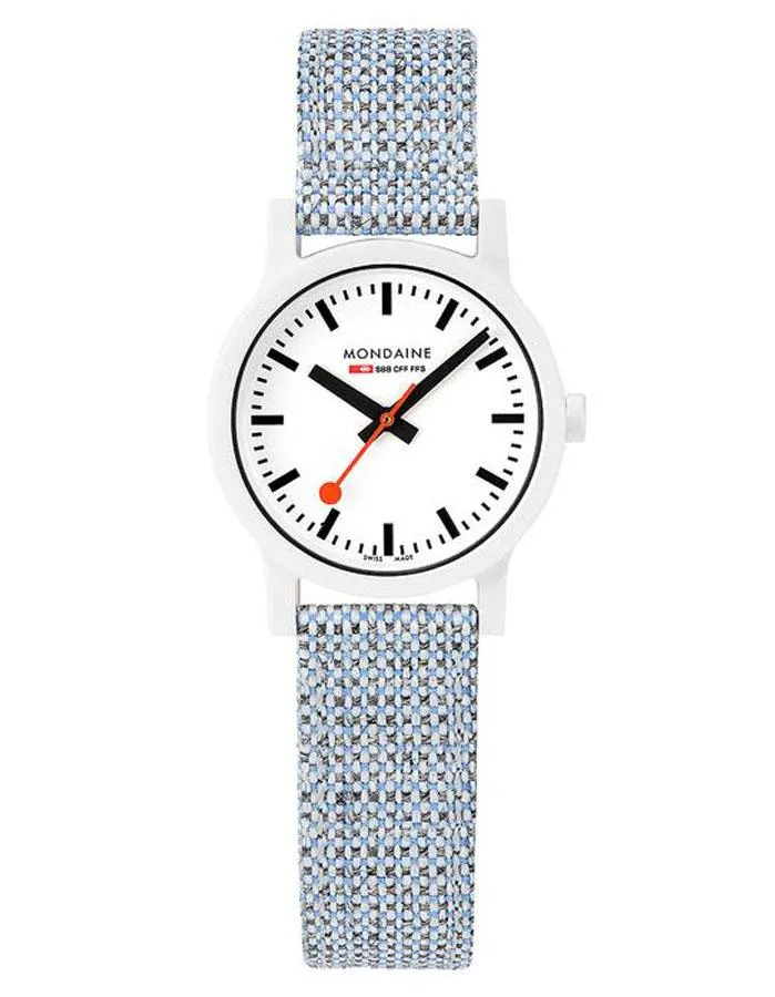 Mondaine Essence Womens Watch - White Case - Cork Lined Fabric Strap - 32mm