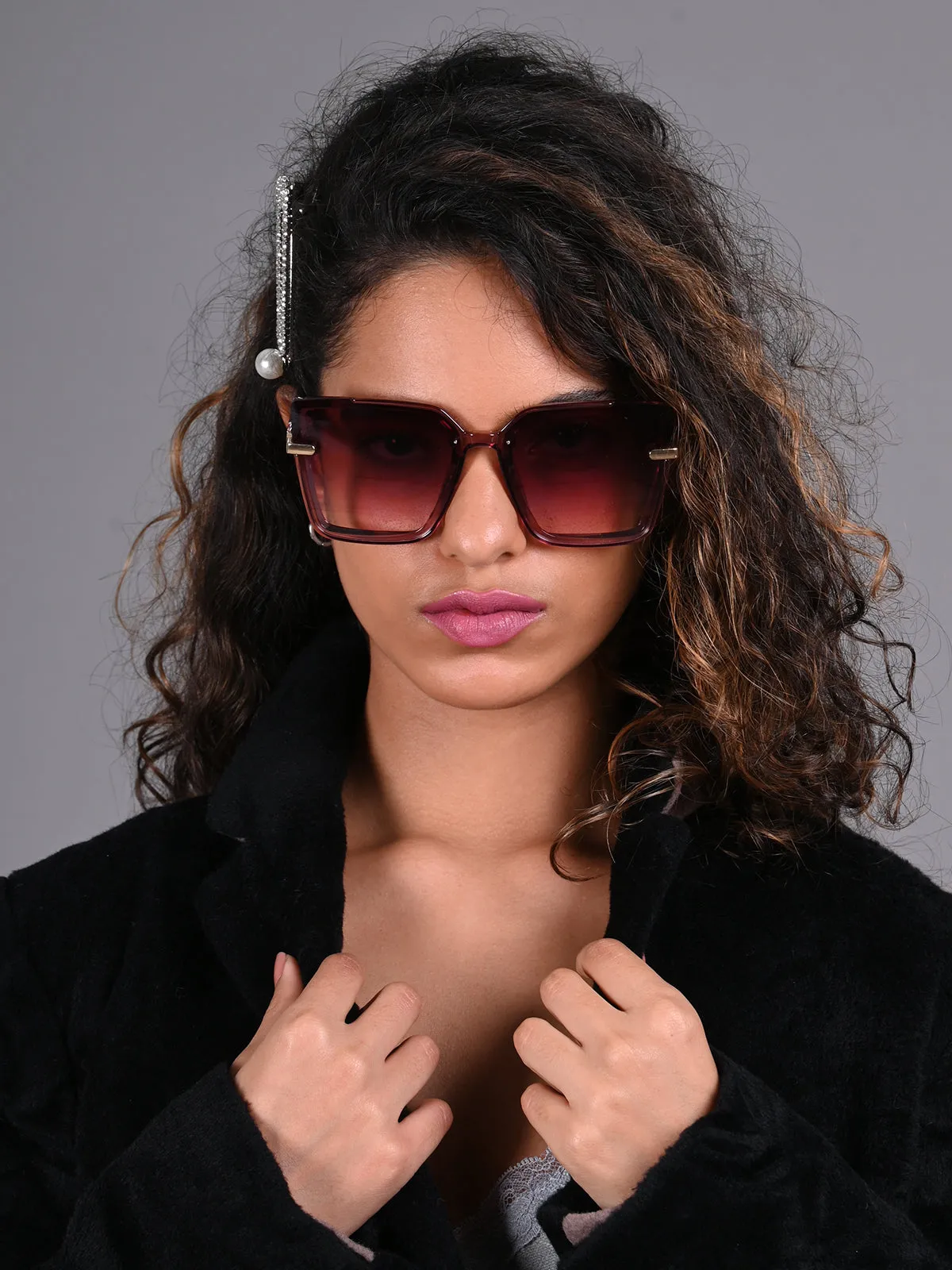 Odette Black Acrylic Square Sunglasses for Women