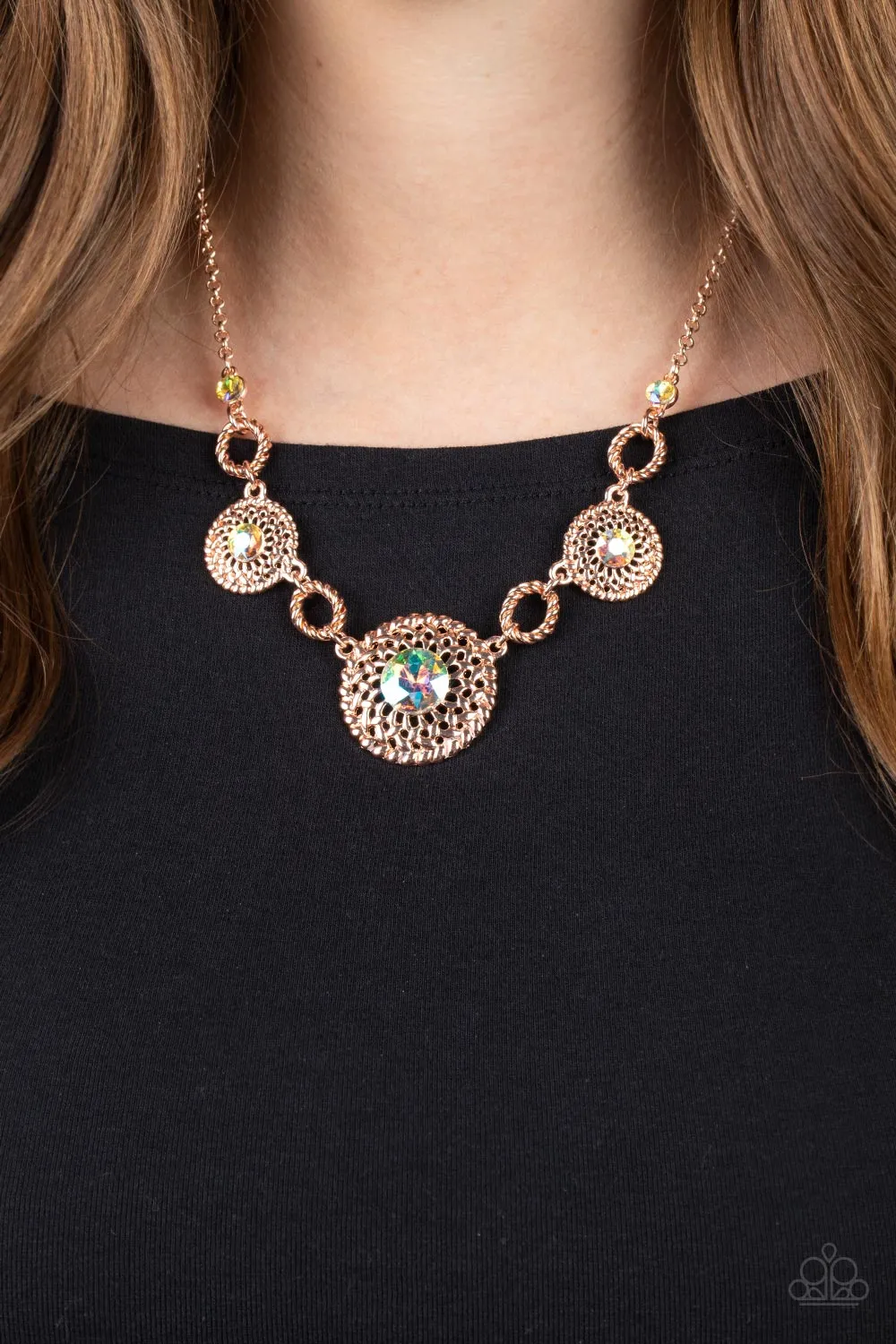 Paparazzi Cosmic Cosmos - Multi Rose Gold Petal Iridescent Necklace