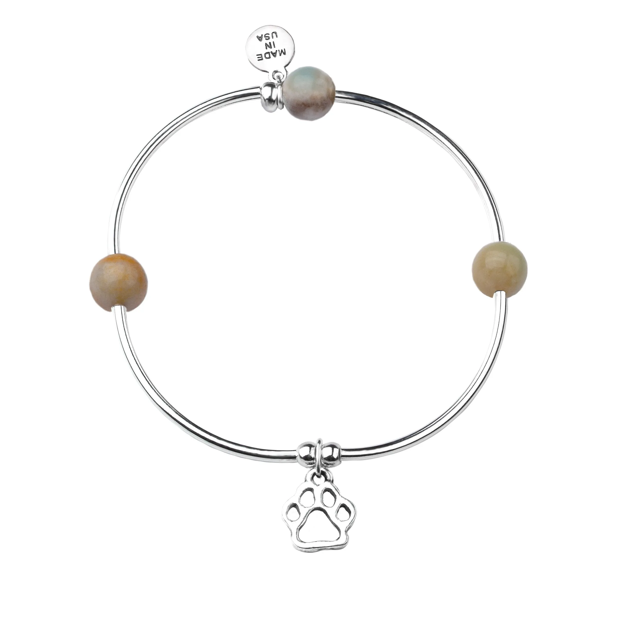 Paw Print | Soft Bangle Charm Bracelet | Amazonite