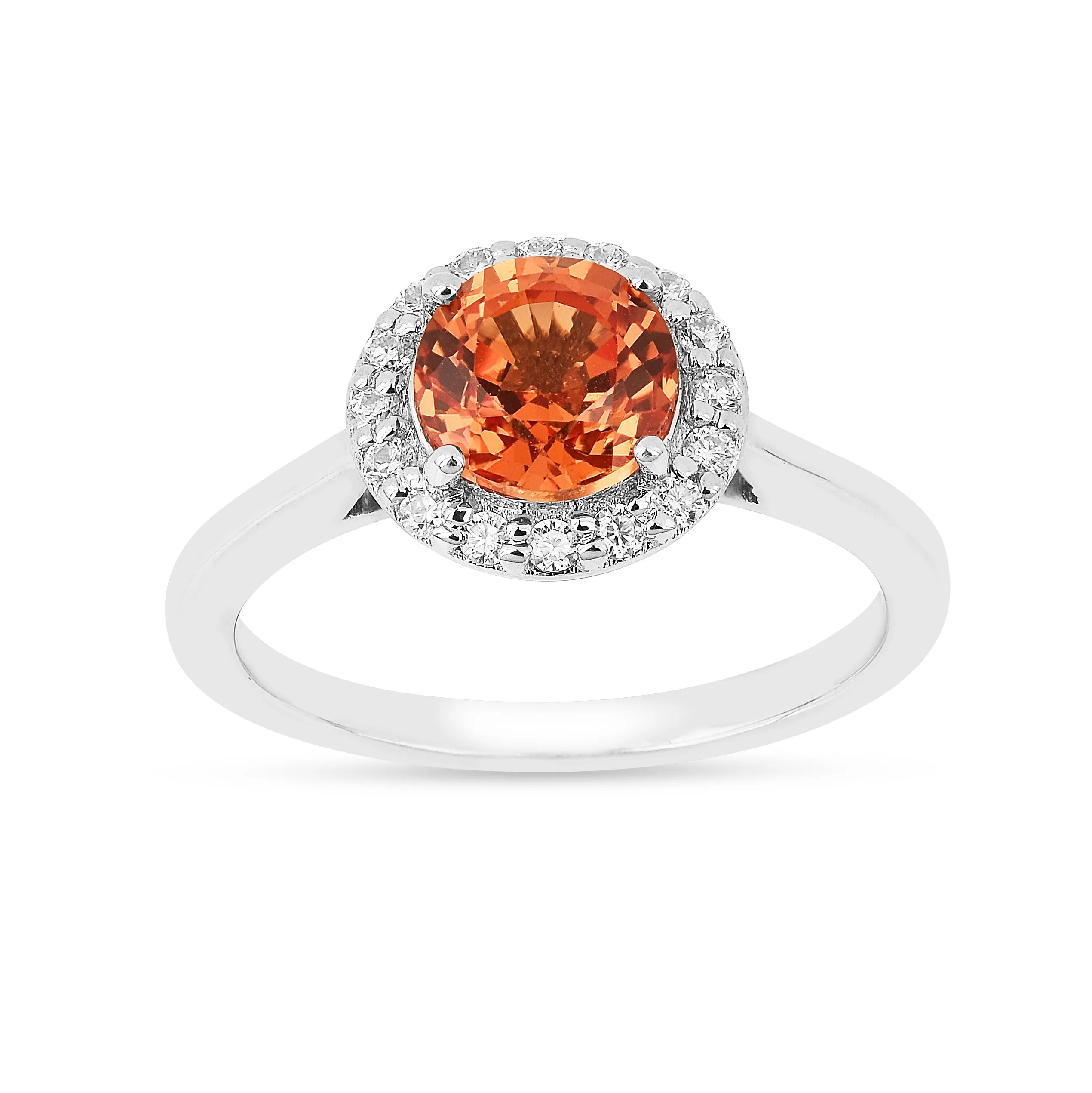 Peach Sapphire Round Halo Ring