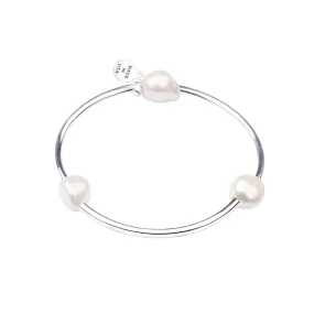 Pearl Tube Soft Bangle Bracelet | Natural White