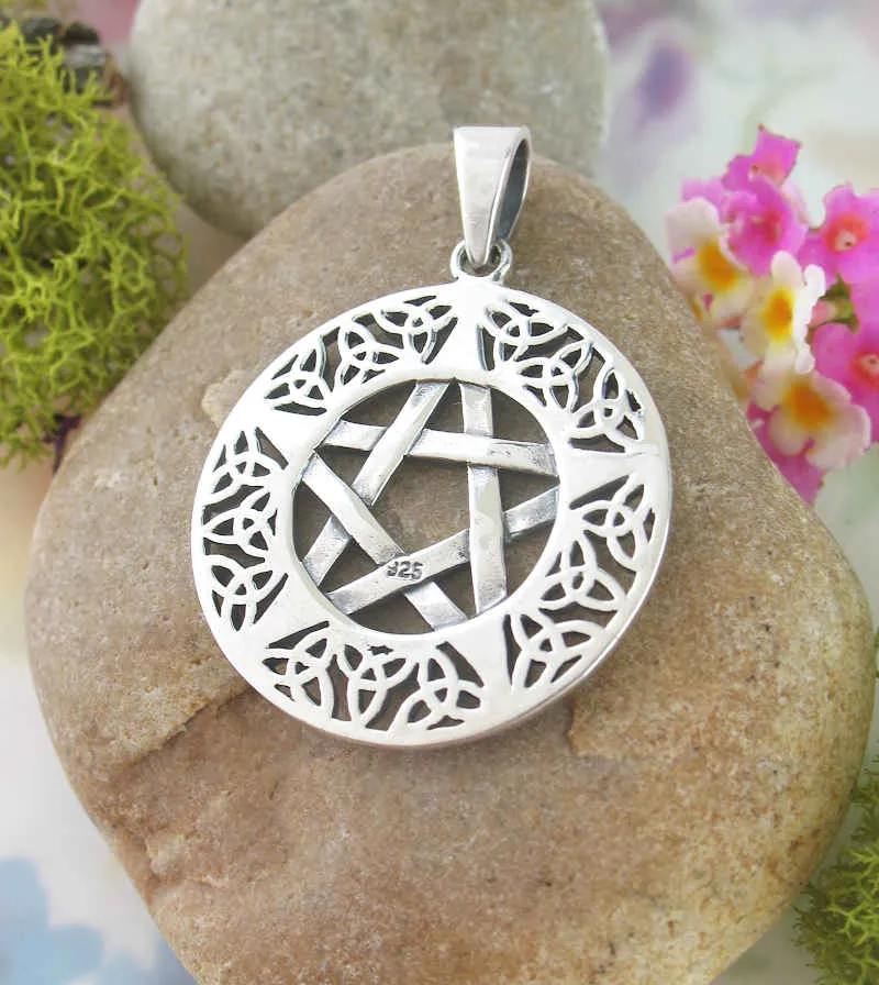 Pentagram Pendant with Border of Tiny Triquetra Knots