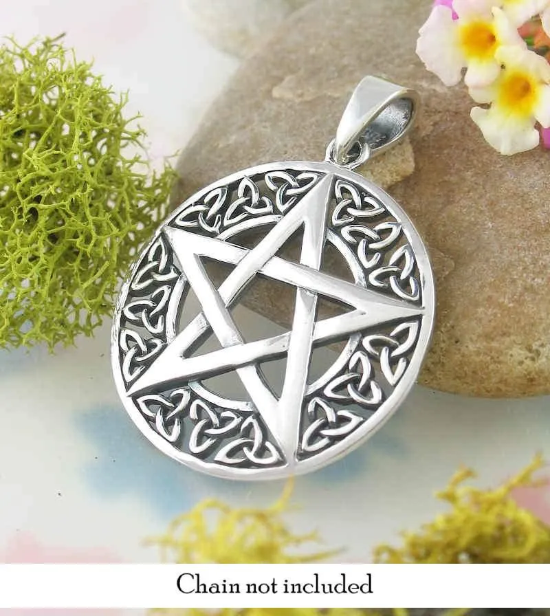 Pentagram Pendant with Border of Tiny Triquetra Knots