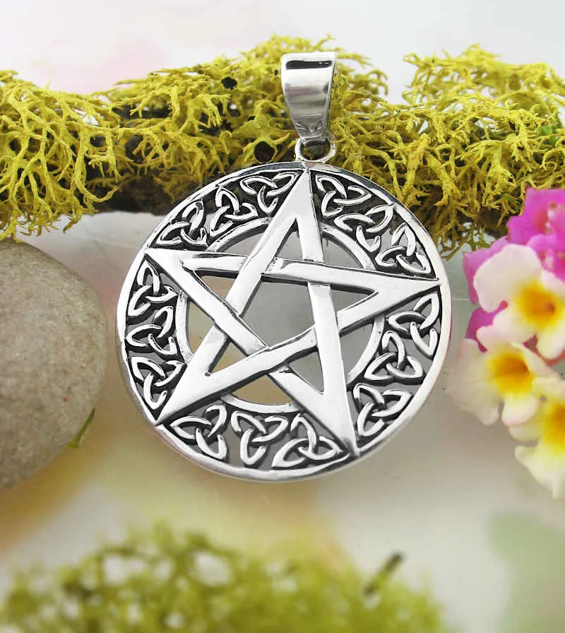 Pentagram Pendant with Border of Tiny Triquetra Knots