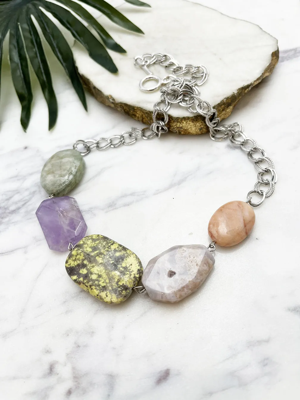 quintet necklace - amethyst and peach aventurine