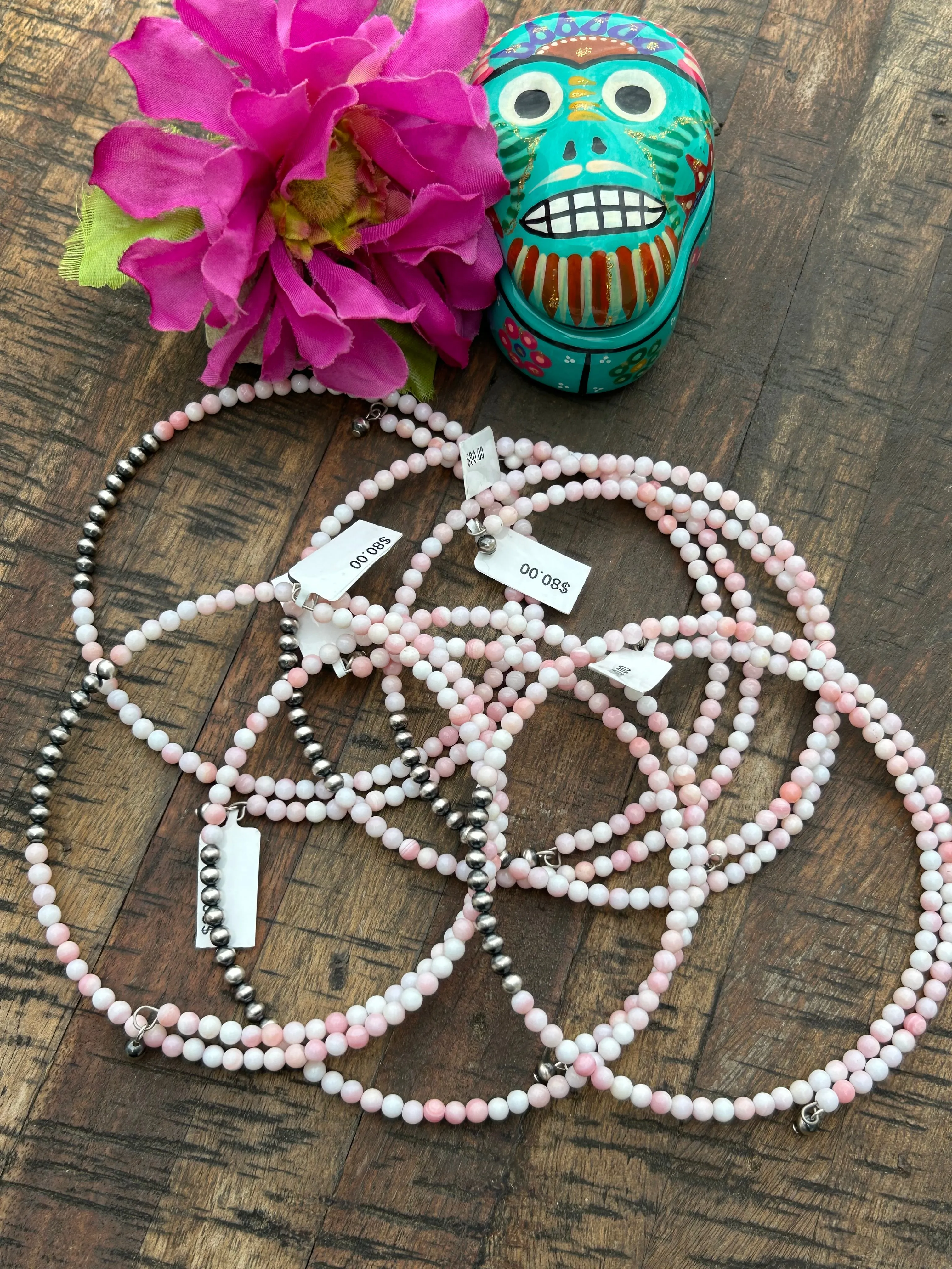 "Cotton Candy" Memory Wire Pearl Choker