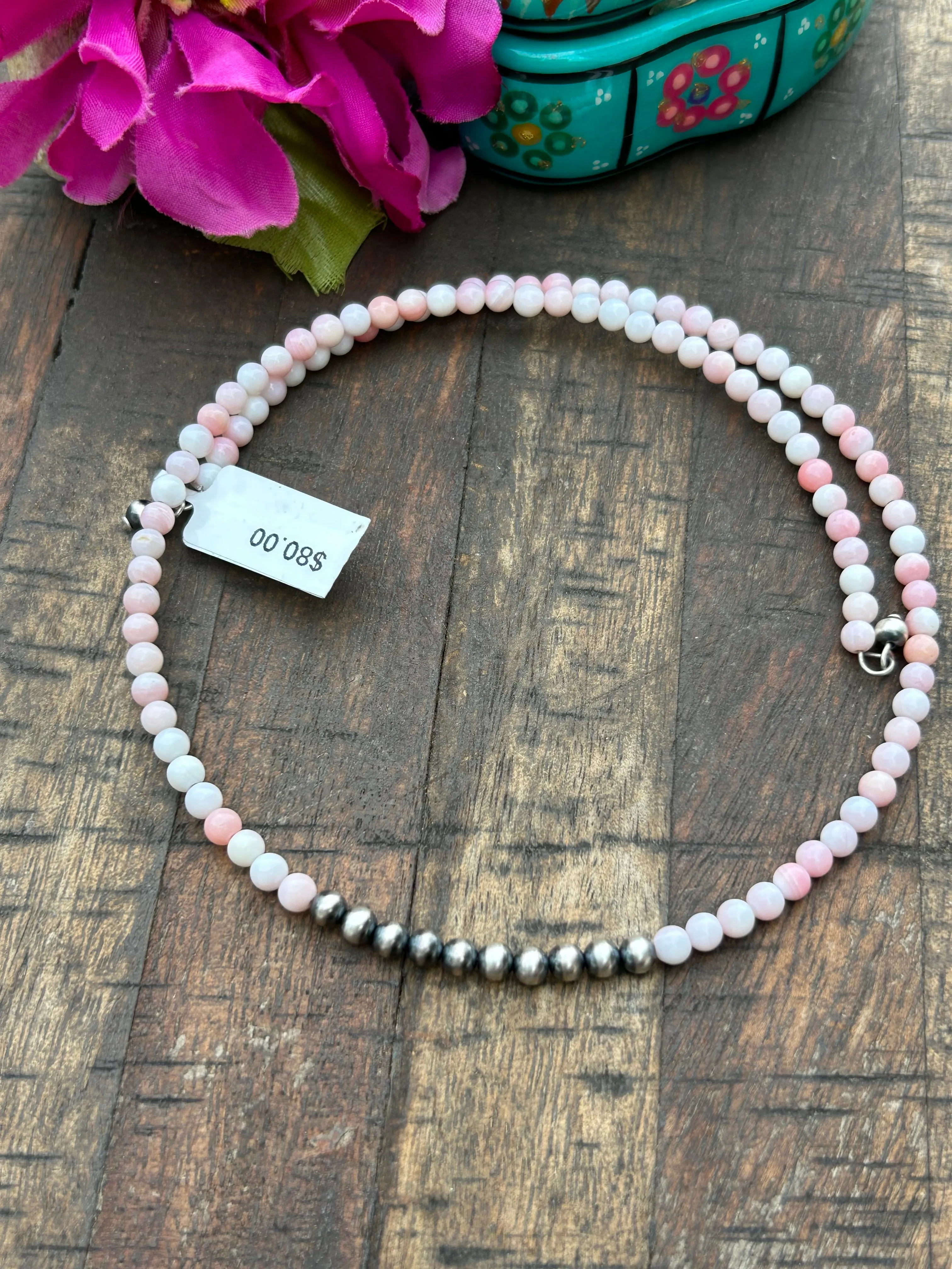 "Cotton Candy" Memory Wire Pearl Choker