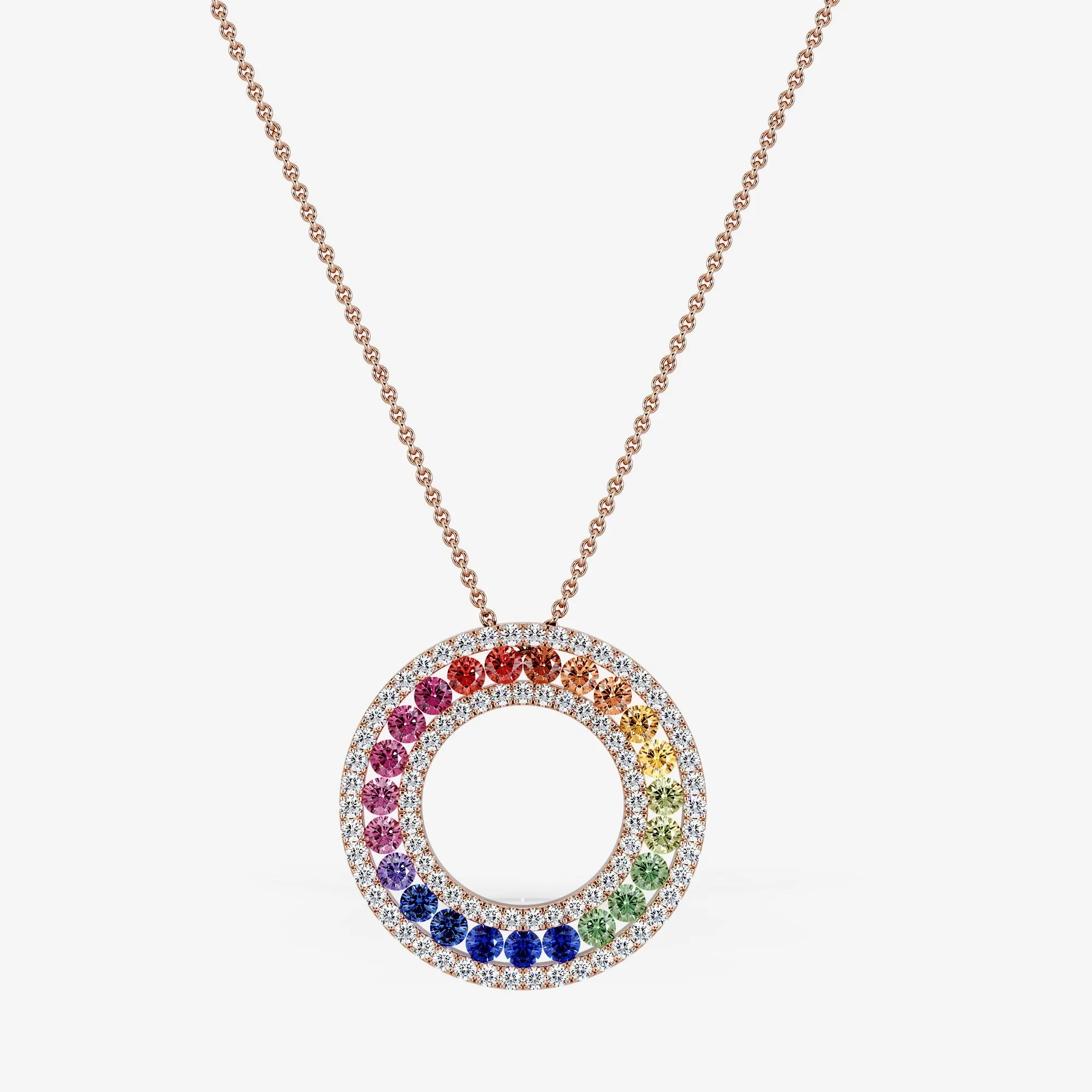 Rainbow Maxi Pendant Brilliant Cut Diamond & Sapphire 14K and 18K Rose Gold