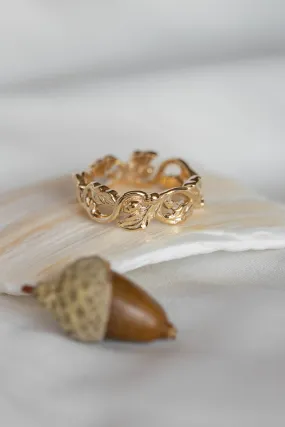 READY TO SHIP: Oak leaves and acorns wedding ring in 14K yellow gold, AVAILABLE RING SIZES - 5.5, 8.5 US