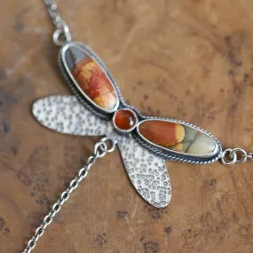 Ready to Ship - Red Creek Jasper Dragonfly Necklace - Carnelian - .925 Sterling Silver